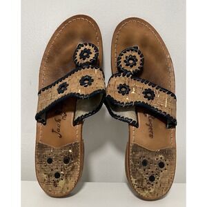 Jack Rogers Sandals Women's 9 Marbella Wedge Cork Navy Whipstitch Leather Shoe‎
